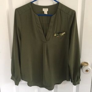 H&M olive long sleeve blouse